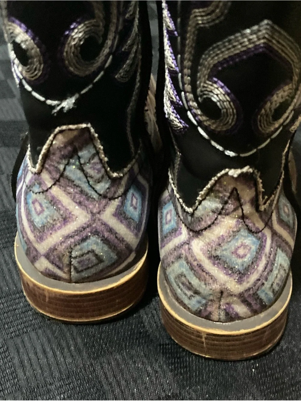 Roper Black Shaft Cowgirl Boots with Purple and Teal Geometric Toe